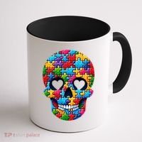 Autism Puzzle Skull Artistic Autism Awareness Support Gift Coffee Mug thumb 1