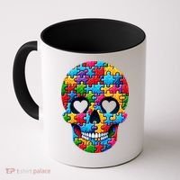 Autism Puzzle Skull Artistic Autism Awareness Support Gift Coffee Mug thumb 0