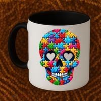 Autism Puzzle Skull Artistic Autism Awareness Support Gift Coffee Mug thumb 2