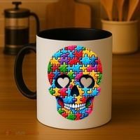 Autism Puzzle Skull Artistic Autism Awareness Support Gift Coffee Mug thumb 4