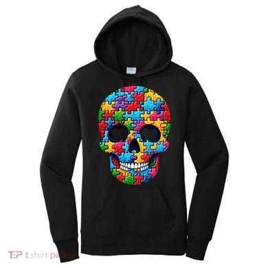 Autism Puzzle Skull Artistic Autism Awareness Support Gift Women's Hoodie