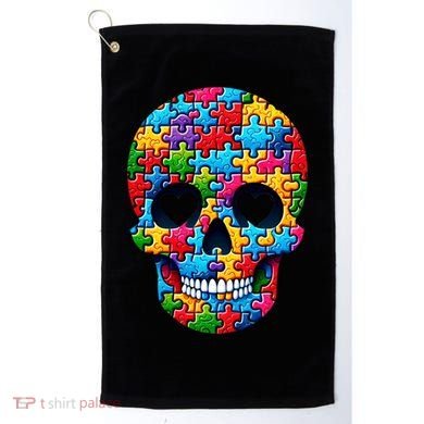 Autism Puzzle Skull Artistic Autism Awareness Support Gift Golf Towel