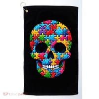 Autism Puzzle Skull Artistic Autism Awareness Support Gift Golf Towel thumb 0