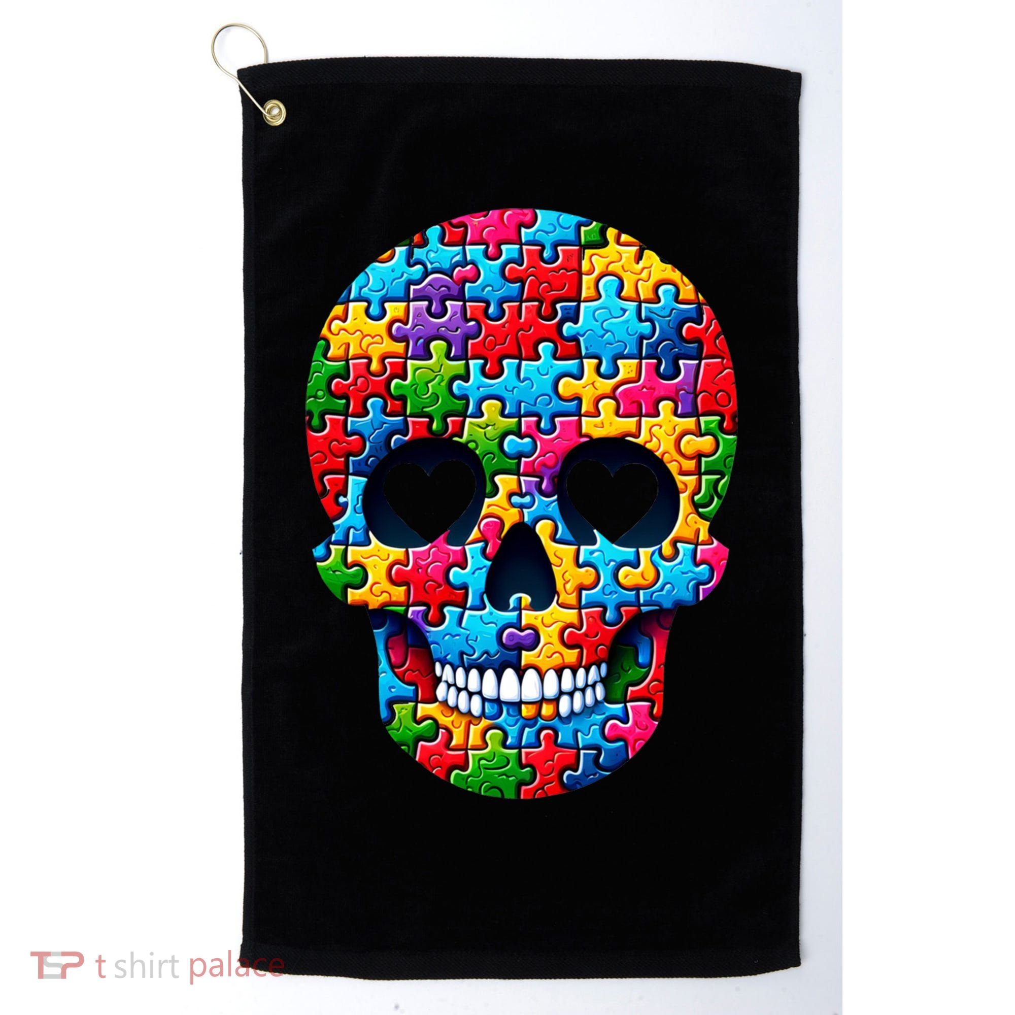Autism Puzzle Skull Artistic Autism Awareness Support Gift Golf Towel
