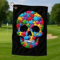 Autism Puzzle Skull Artistic Autism Awareness Support Gift Golf Towel thumb 1