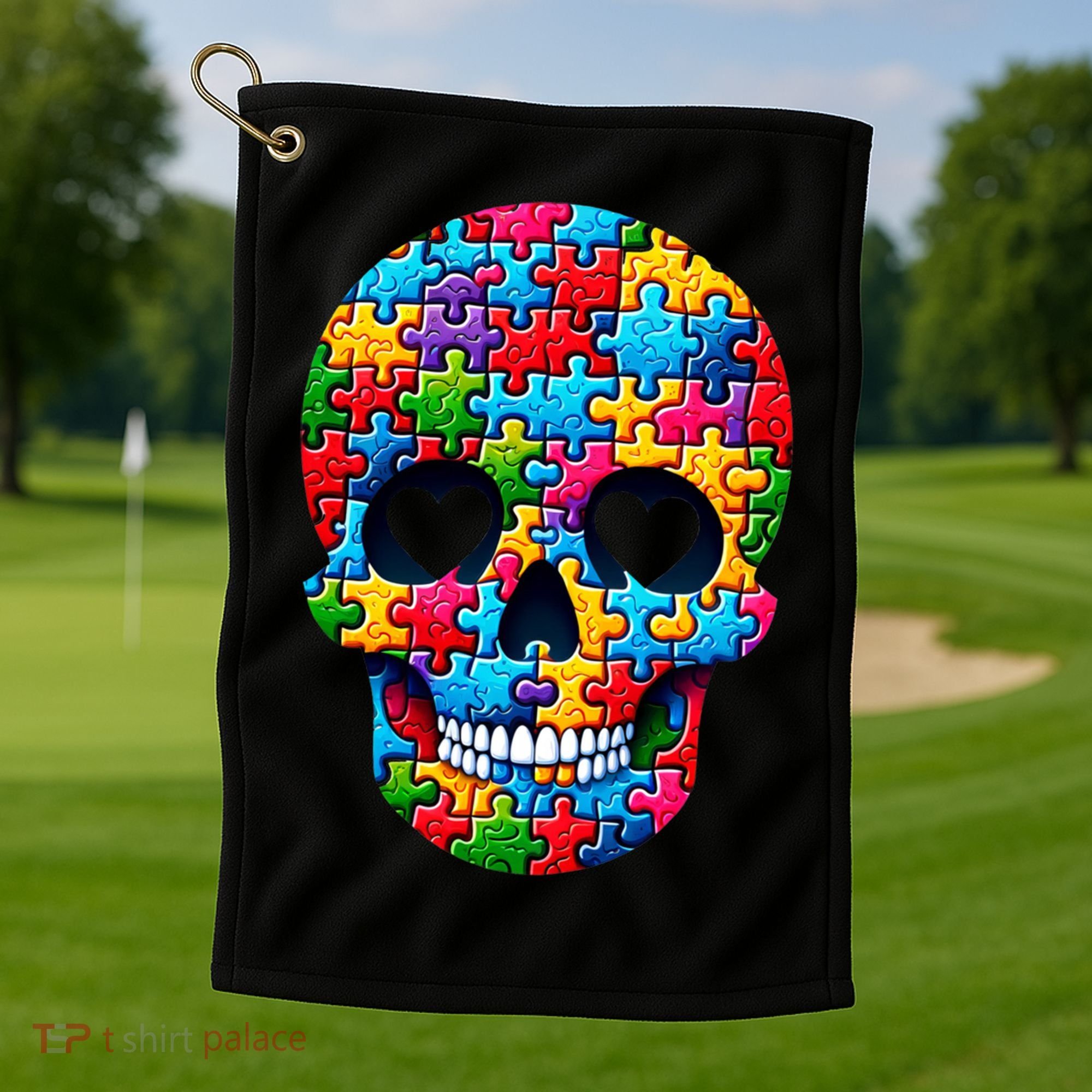 Autism Puzzle Skull Artistic Autism Awareness Support Gift Golf Towel