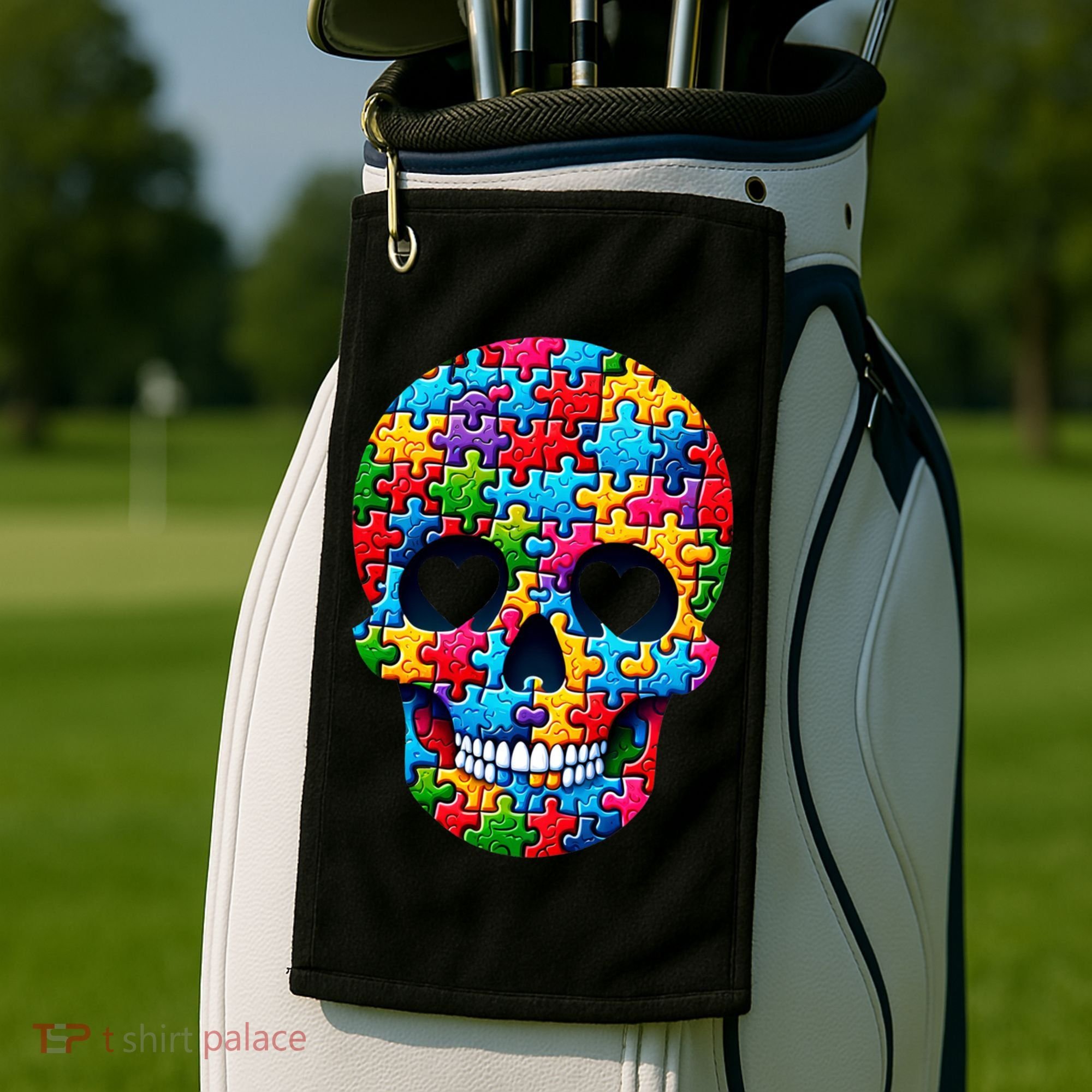 Autism Puzzle Skull Artistic Autism Awareness Support Gift Golf Towel