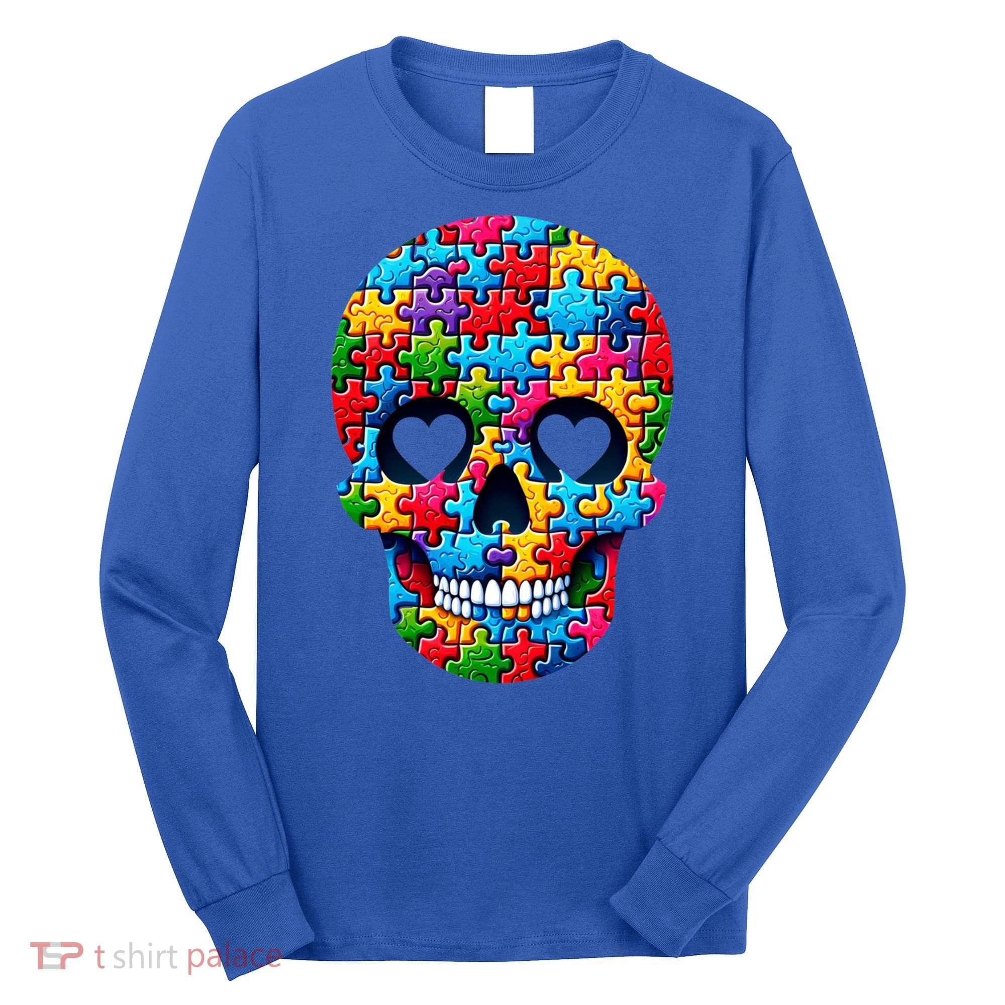 Autism Puzzle Skull Artistic Autism Awareness Support Gift Long Sleeve Shirt