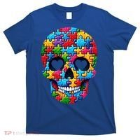 Autism Puzzle Skull Artistic Autism Awareness Support Gift T-Shirt thumb 0