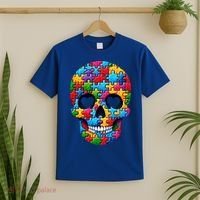 Autism Puzzle Skull Artistic Autism Awareness Support Gift T-Shirt thumb 2