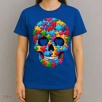 Autism Puzzle Skull Artistic Autism Awareness Support Gift T-Shirt thumb 4