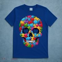 Autism Puzzle Skull Artistic Autism Awareness Support Gift T-Shirt thumb 5