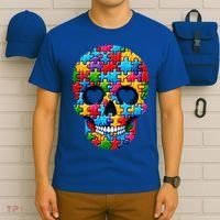 Autism Puzzle Skull Artistic Autism Awareness Support Gift T-Shirt thumb 6