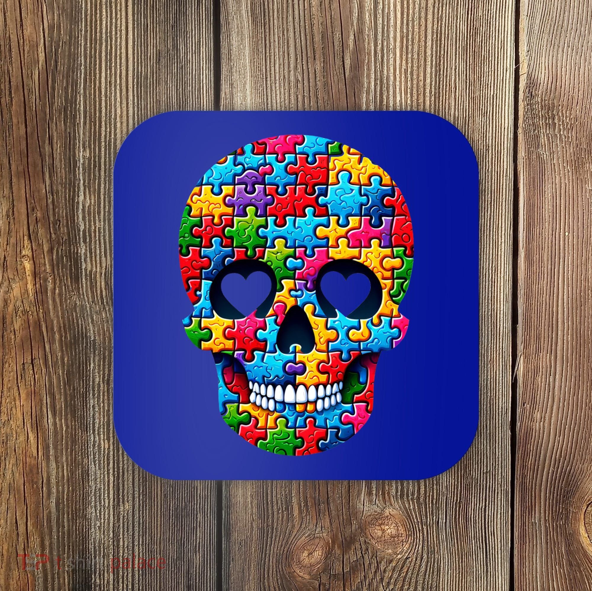 Autism Puzzle Skull Artistic Autism Awareness Support Gift Coaster
