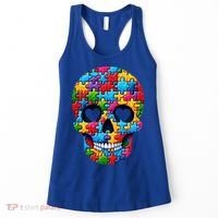 Autism Puzzle Skull Artistic Autism Awareness Support Gift Women's Tank Top thumb 0
