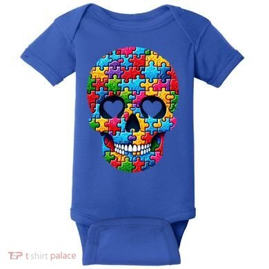 Autism Puzzle Skull Artistic Autism Awareness Support Gift Baby Bodysuit
