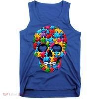 Autism Puzzle Skull Artistic Autism Awareness Support Gift Tank Top thumb 0
