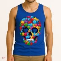 Autism Puzzle Skull Artistic Autism Awareness Support Gift Tank Top thumb 3