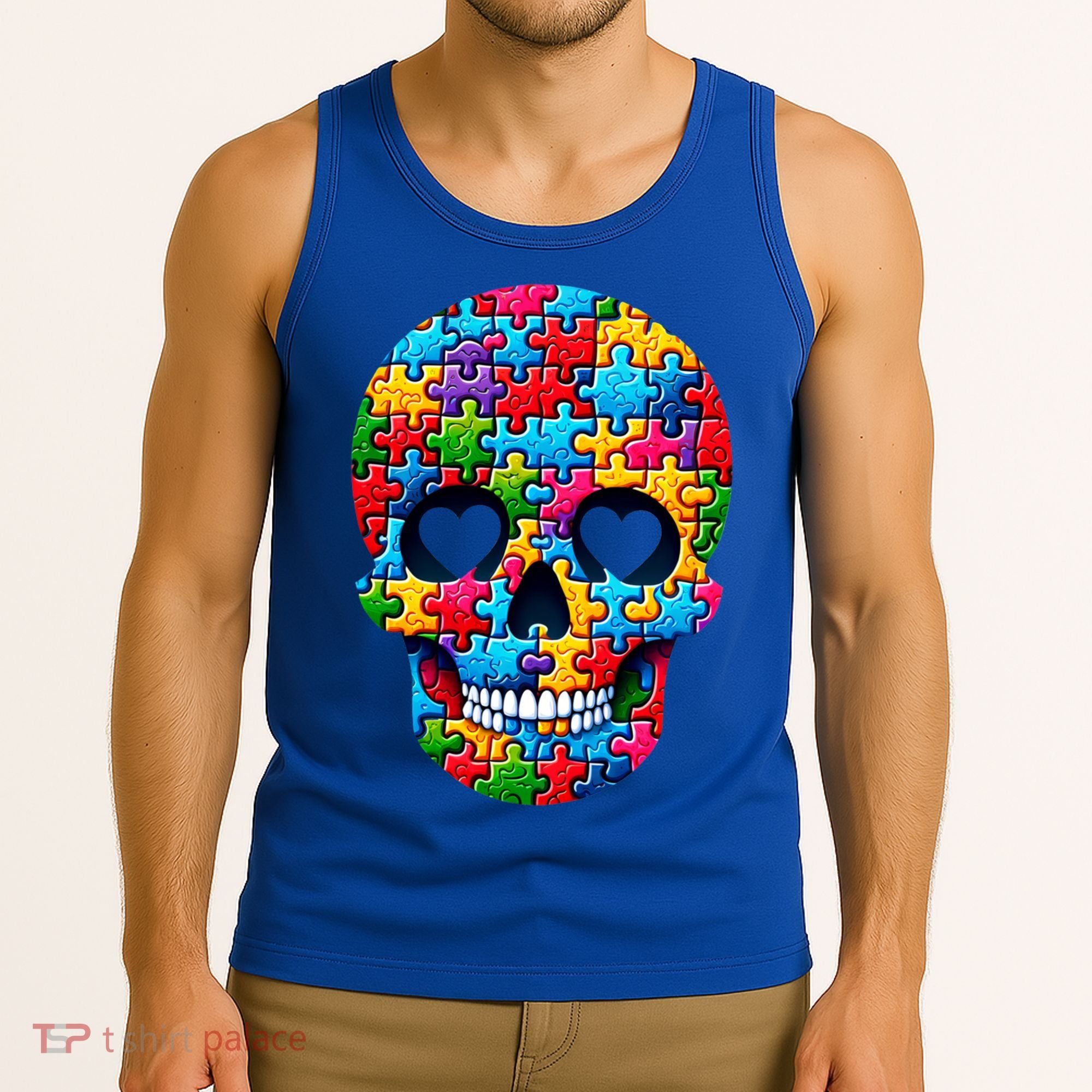 Autism Puzzle Skull Artistic Autism Awareness Support Gift Tank Top