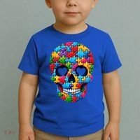 Autism Puzzle Skull Artistic Autism Awareness Support Gift Toddler T-Shirt thumb 2