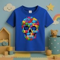 Autism Puzzle Skull Artistic Autism Awareness Support Gift Toddler T-Shirt thumb 3