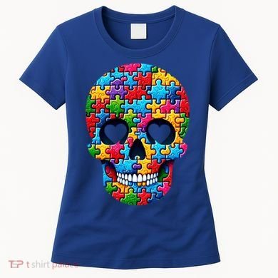 Autism Puzzle Skull Artistic Autism Awareness Support Gift Women's T-Shirt