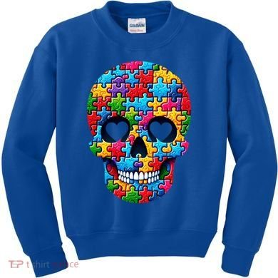 Autism Puzzle Skull Artistic Autism Awareness Support Gift Kids Sweatshirt