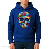 Autism Puzzle Skull Artistic Autism Awareness Support Gift Kids Hoodie thumb 4