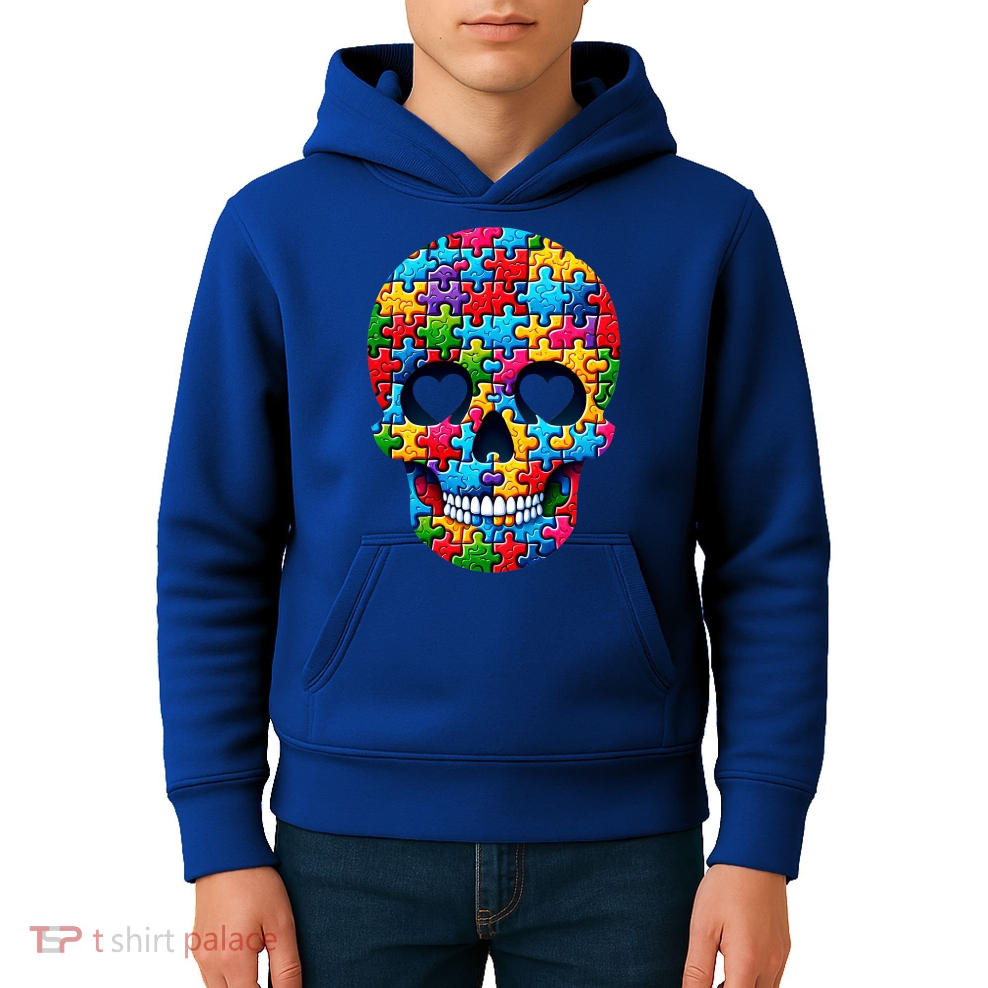 Autism Puzzle Skull Artistic Autism Awareness Support Gift Kids Hoodie