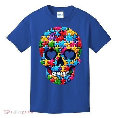 Autism Puzzle Skull Artistic Autism Awareness Support Gift Kids T-Shirt