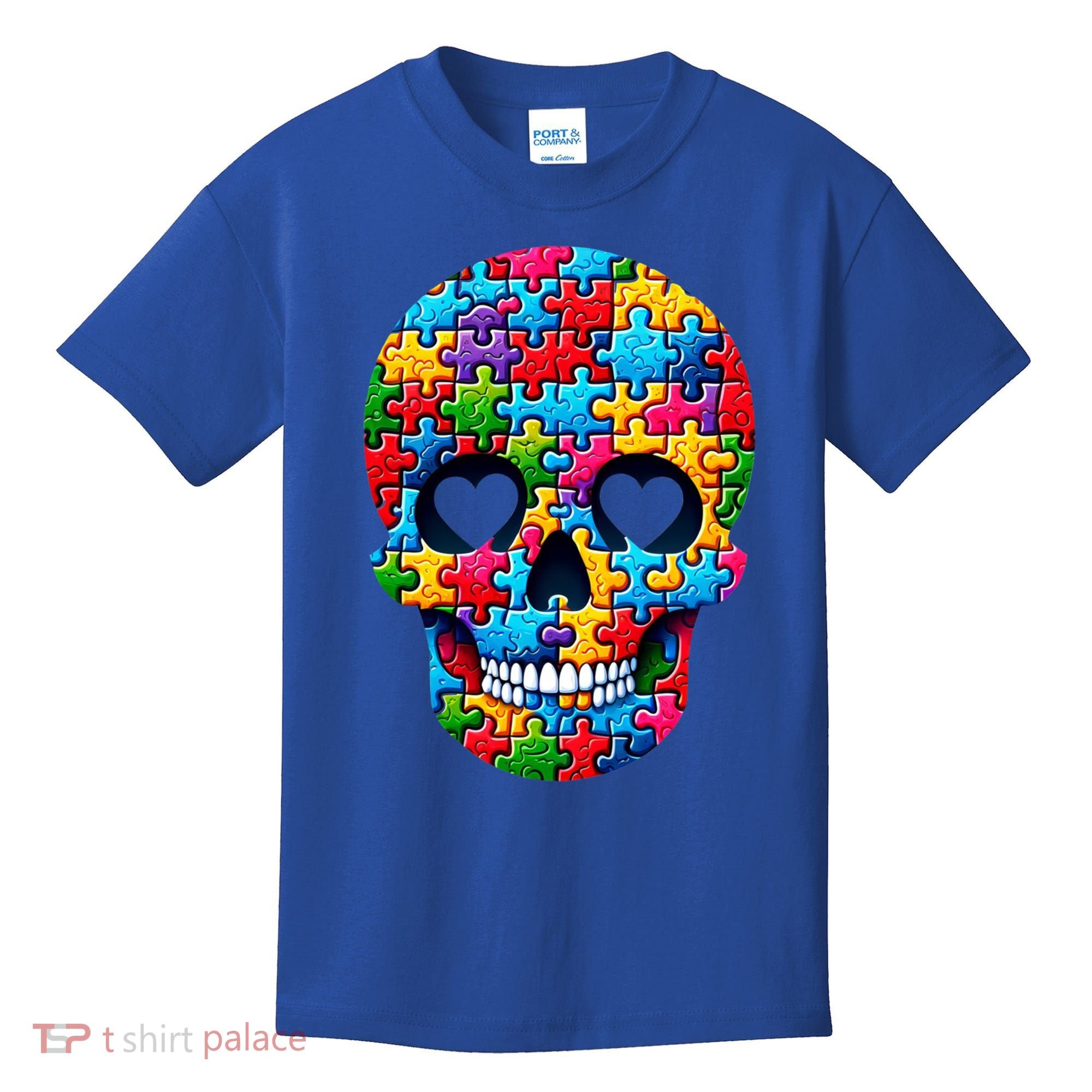 Autism Puzzle Skull Artistic Autism Awareness Support Gift Kids T-Shirt