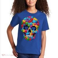 Autism Puzzle Skull Artistic Autism Awareness Support Gift Kids T-Shirt thumb 2