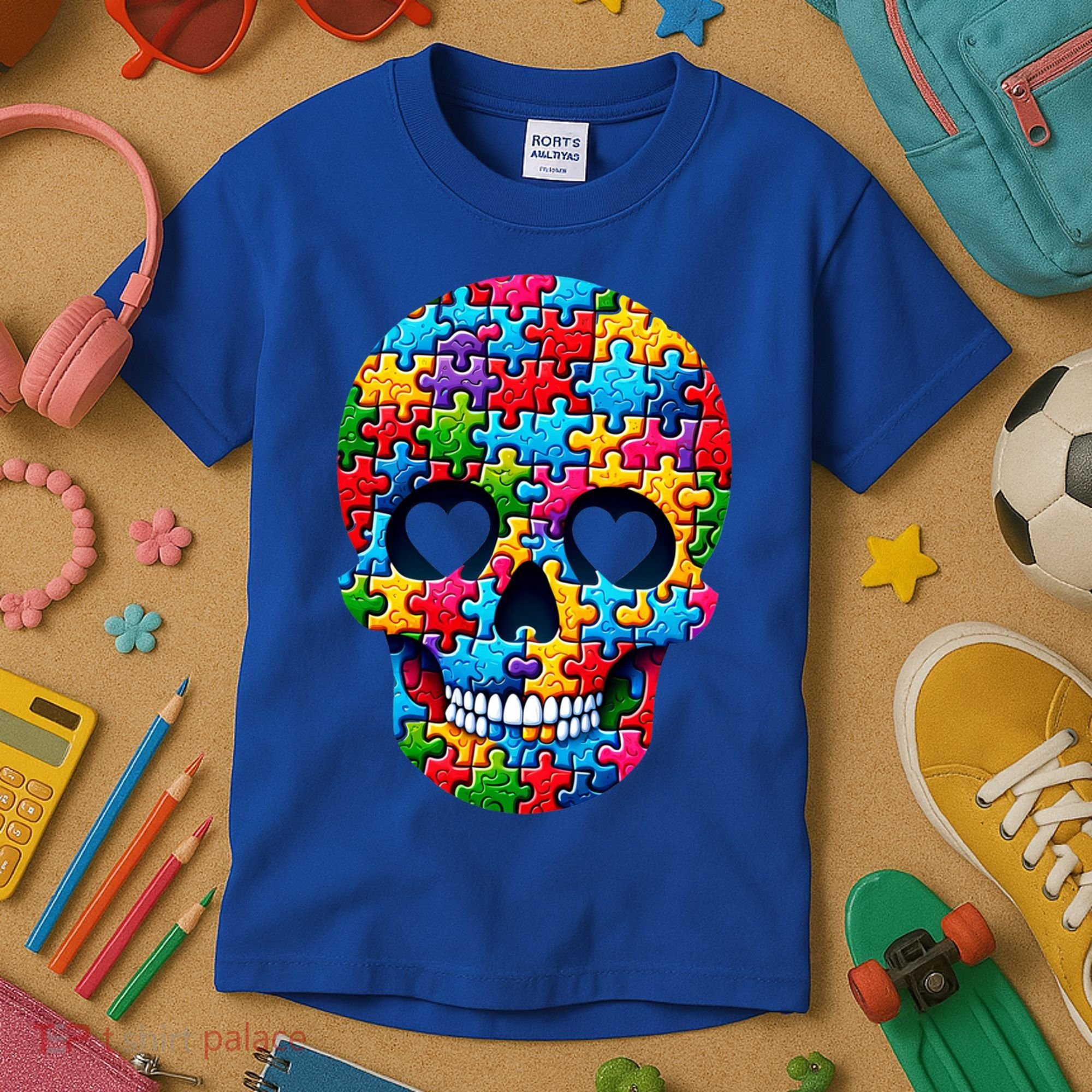 Autism Puzzle Skull Artistic Autism Awareness Support Gift Kids T-Shirt