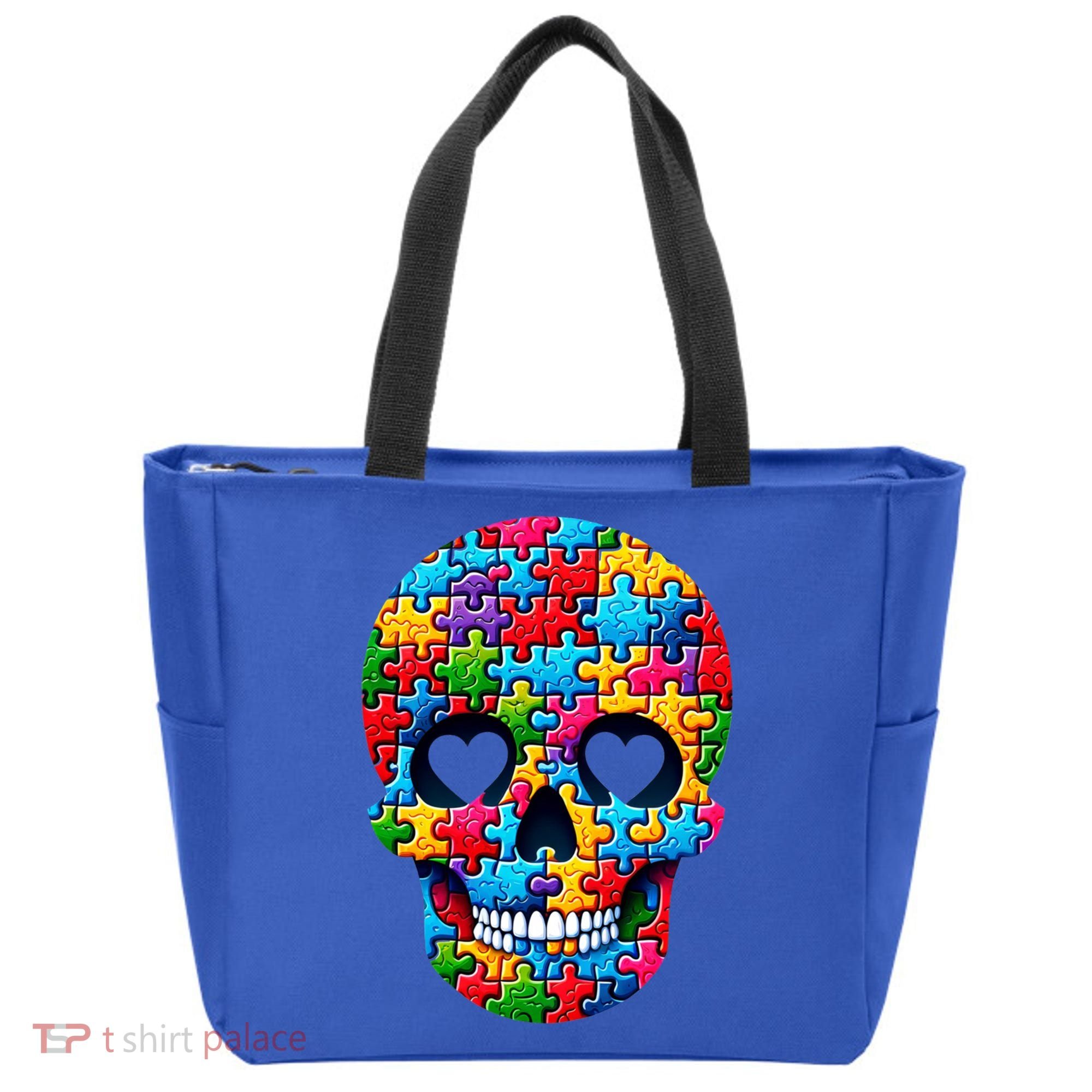 Autism Puzzle Skull Artistic Autism Awareness Support Gift Tote Bag