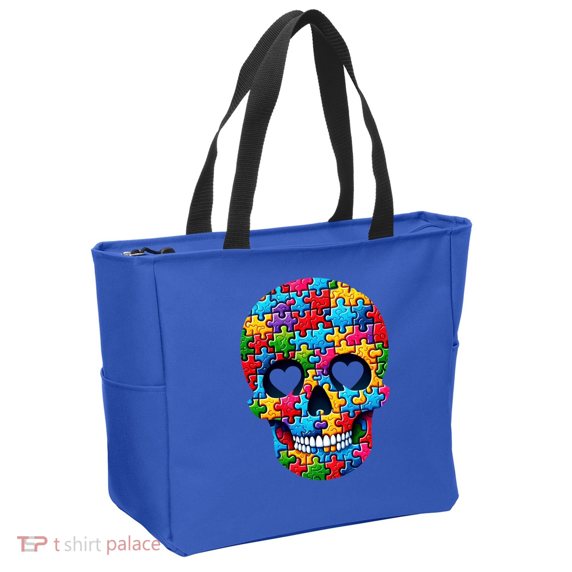Autism Puzzle Skull Artistic Autism Awareness Support Gift Tote Bag