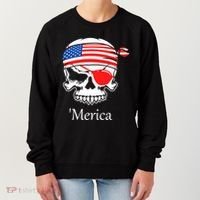 America Pirate Skull Flag July 4th Independence Day Merica Gift Women's Sweatshirt thumb 0