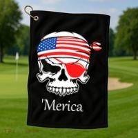 America Pirate Skull Flag July 4th Independence Day Merica Gift Golf Towel thumb 1