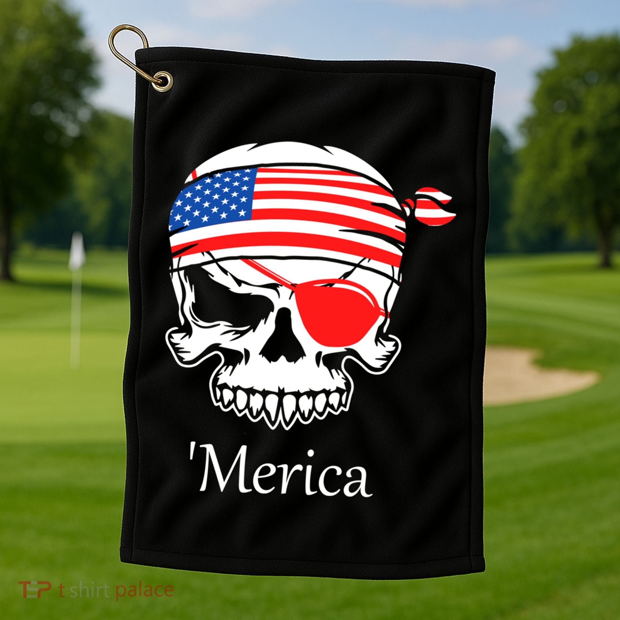 America Pirate Skull Flag July 4th Independence Day Merica Gift Golf Towel