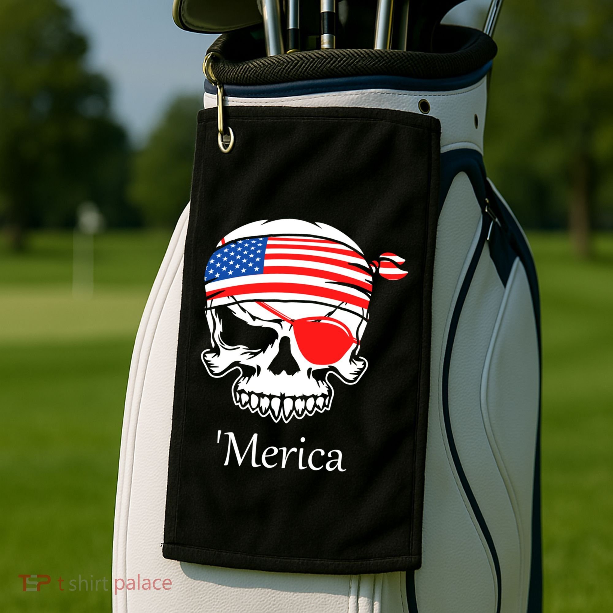 America Pirate Skull Flag July 4th Independence Day Merica Gift Golf Towel