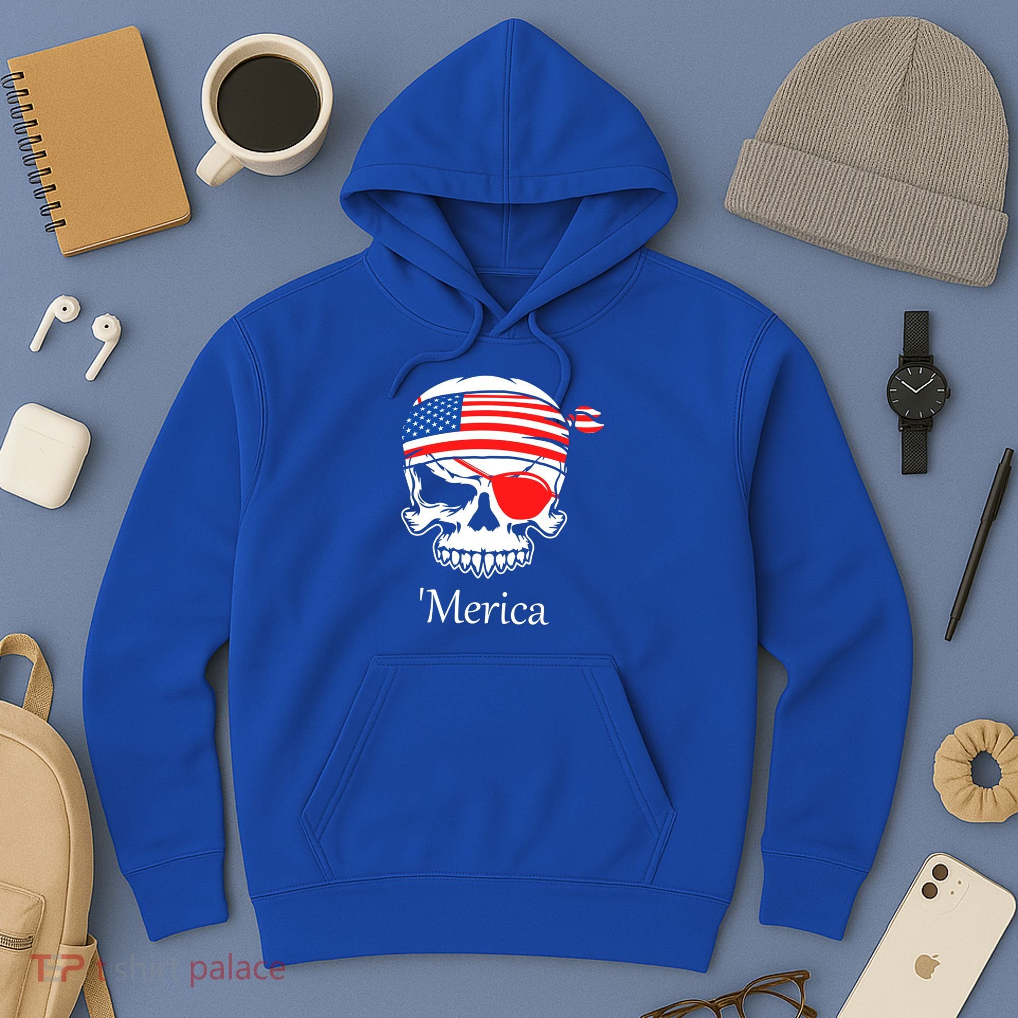 America Pirate Skull Flag July 4th Independence Day Merica Gift Hoodie