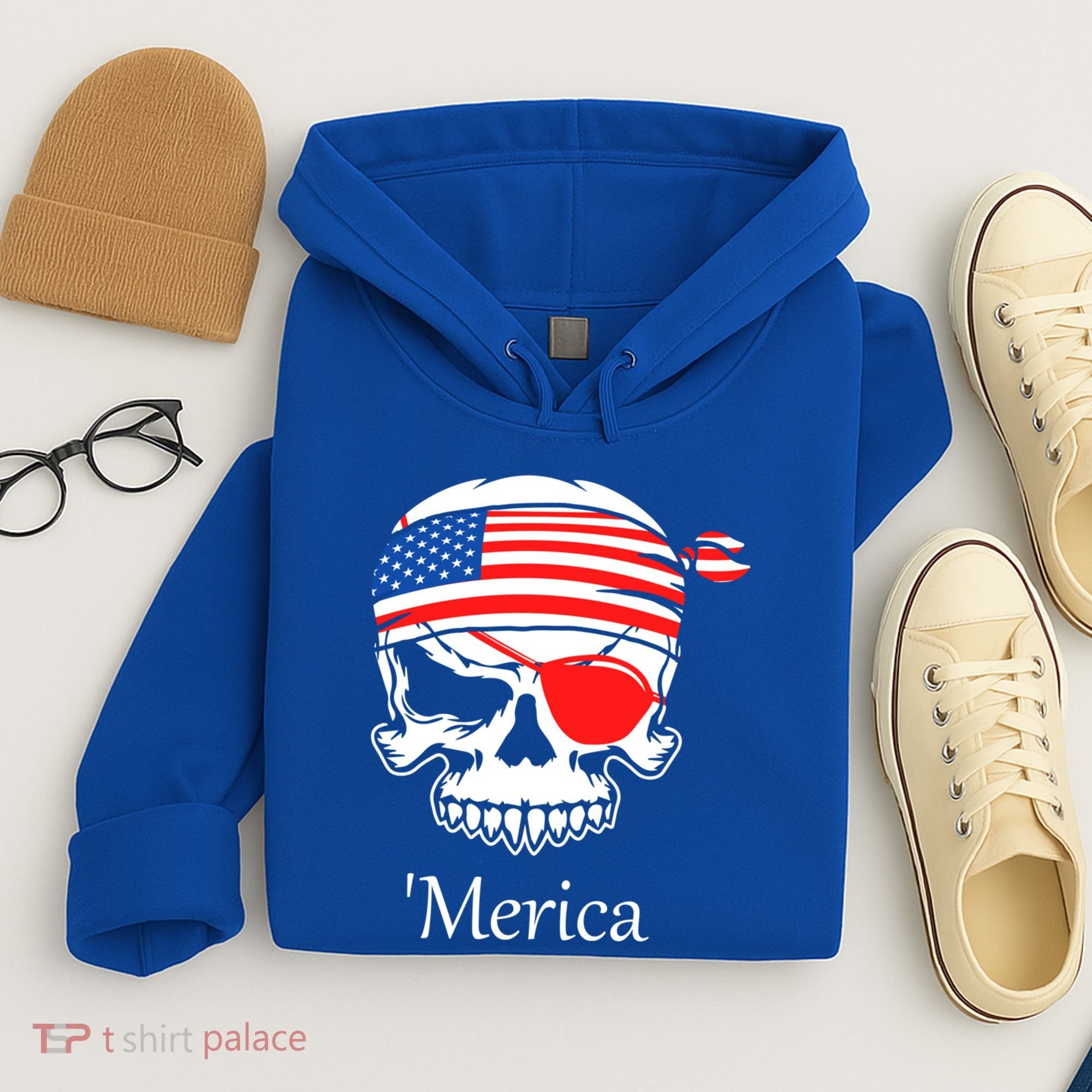 America Pirate Skull Flag July 4th Independence Day Merica Gift Hoodie