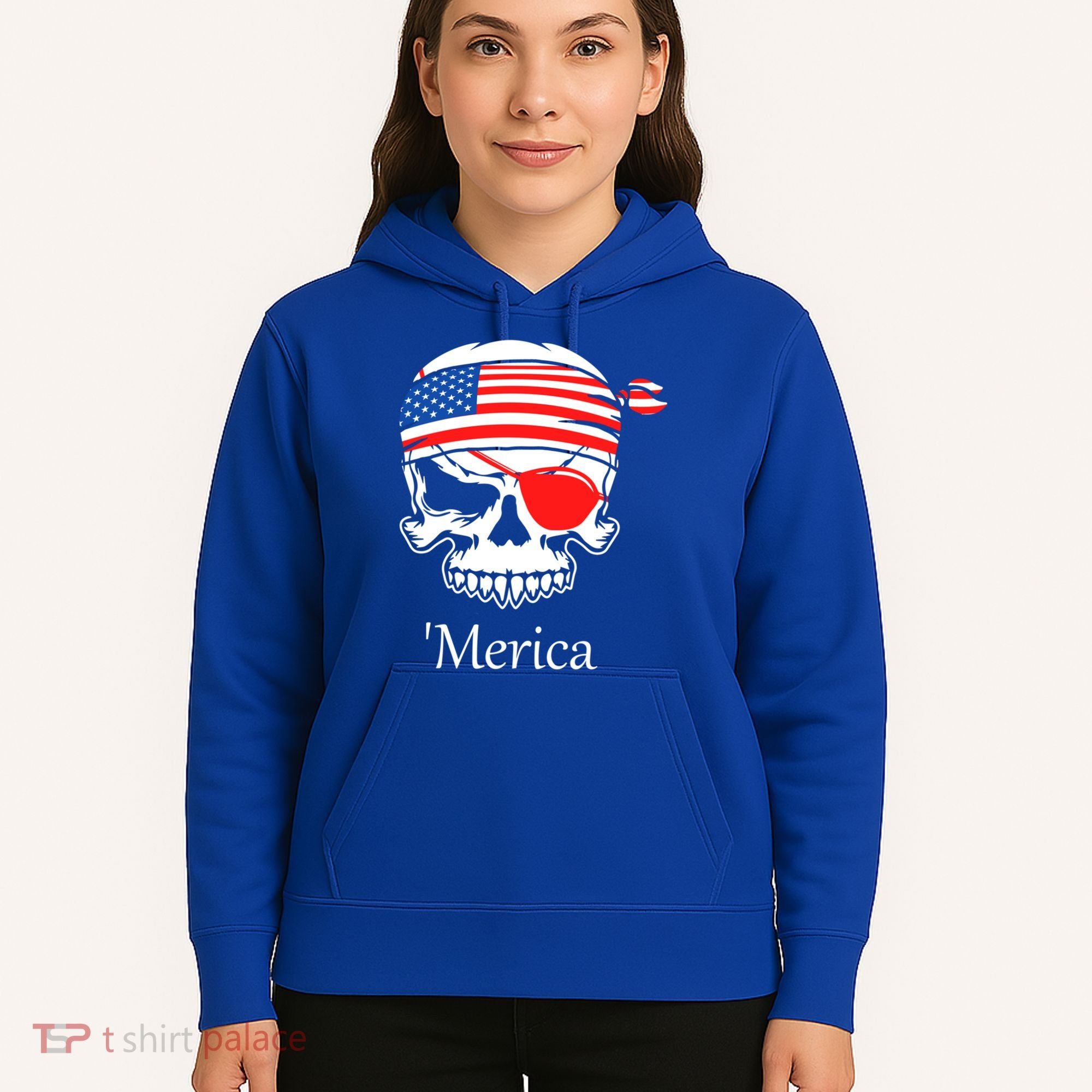 America Pirate Skull Flag July 4th Independence Day Merica Gift Hoodie