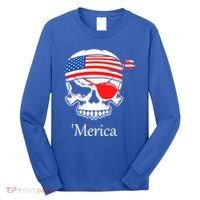 America Pirate Skull Flag July 4th Independence Day Merica Gift Long Sleeve Shirt thumb 0