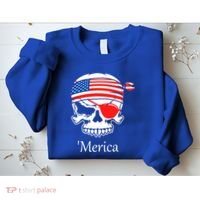 America Pirate Skull Flag July 4th Independence Day Merica Gift Sweatshirt thumb 2