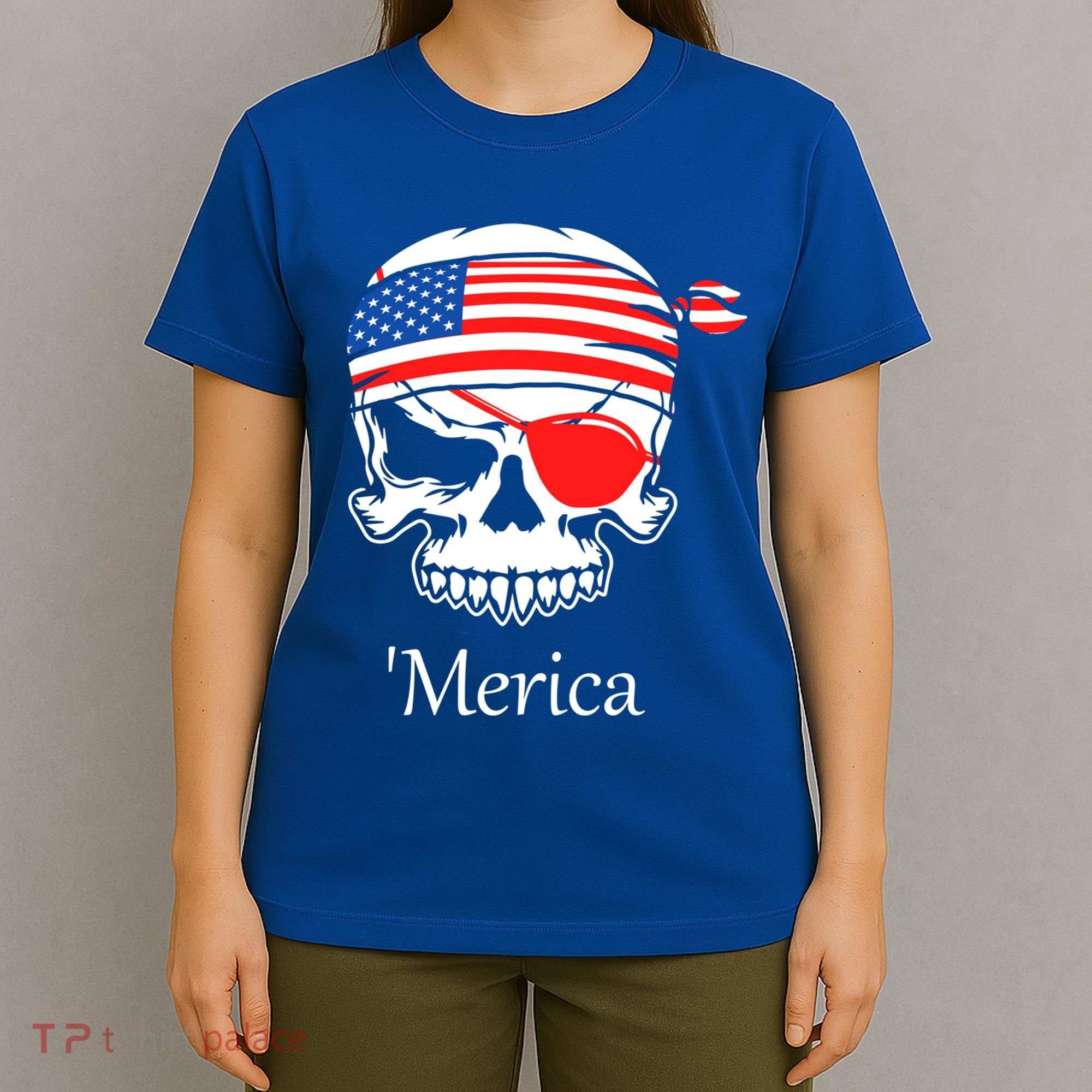 America Pirate Skull Flag July 4th Independence Day Merica Gift T-Shirt