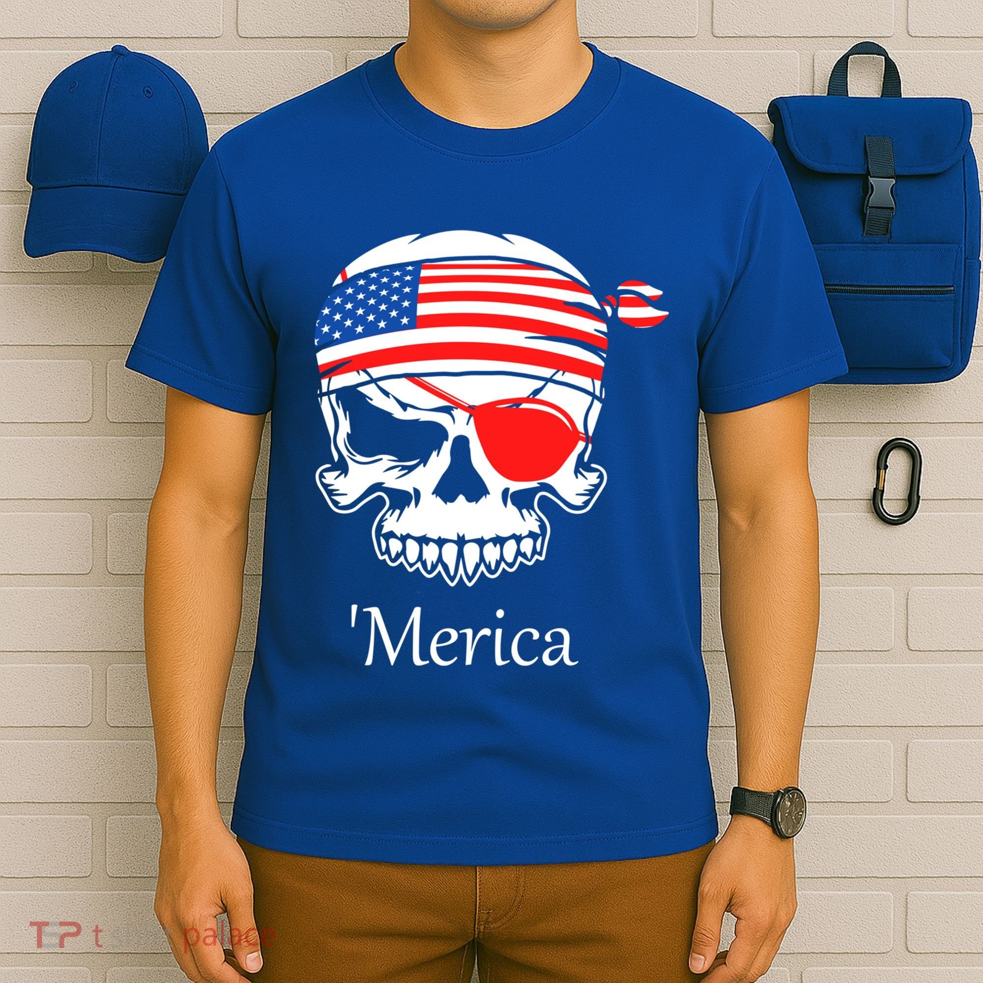 America Pirate Skull Flag July 4th Independence Day Merica Gift T-Shirt