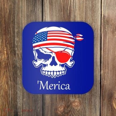 America Pirate Skull Flag July 4th Independence Day Merica Gift Coaster