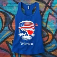 America Pirate Skull Flag July 4th Independence Day Merica Gift Women's Tank Top thumb 3