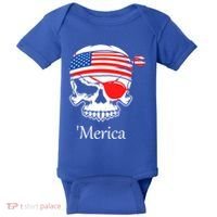America Pirate Skull Flag July 4th Independence Day Merica Gift Baby Bodysuit thumb 0
