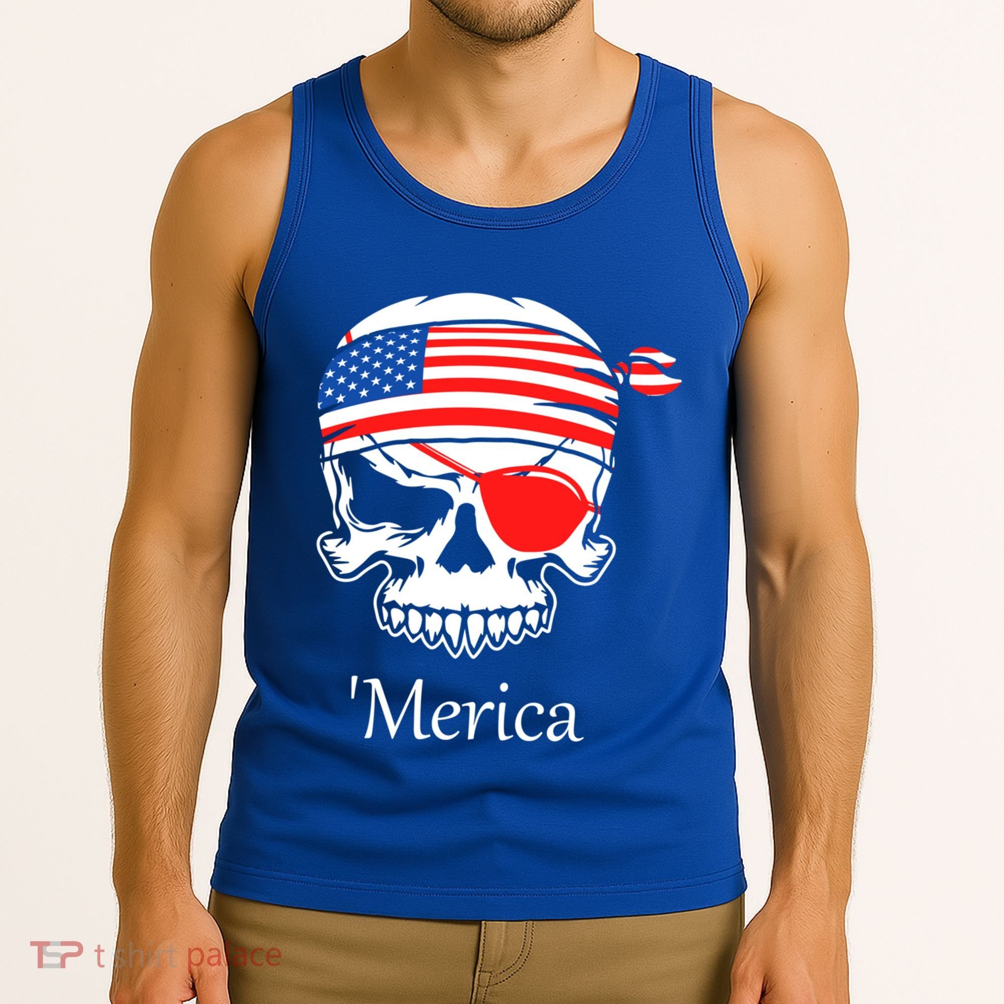 America Pirate Skull Flag July 4th Independence Day Merica Gift Tank Top